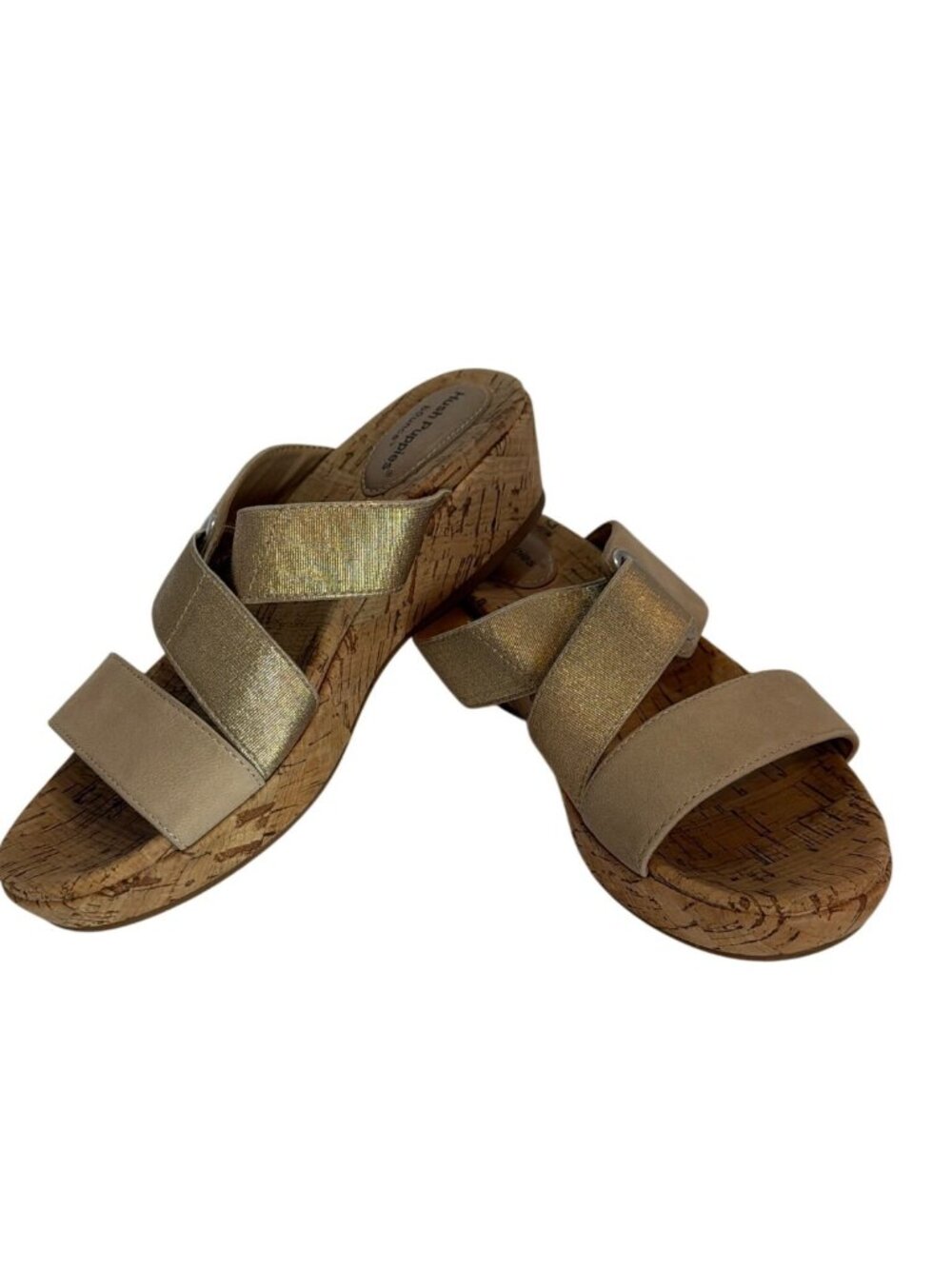 Hush‎ Puppies COCO Gold Slide Wedge Sandals With Cork Sole Womens Size 6